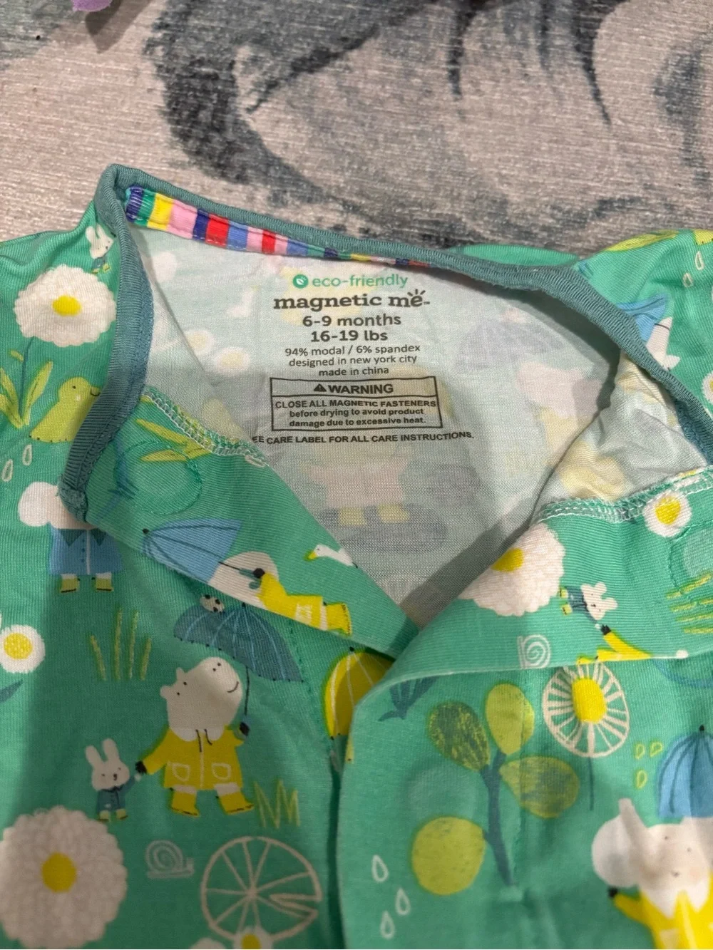 Magnetic me 6-9 month green rain footless onesie